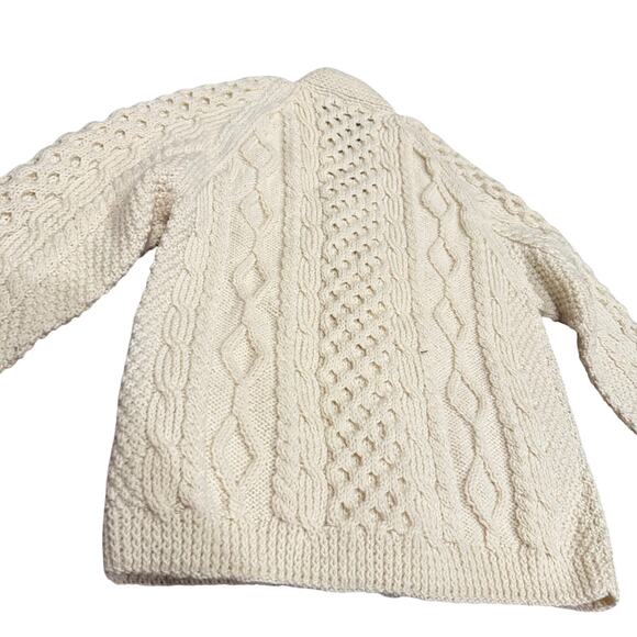 Vintage Men's Cable Knit Heavy Wool Cardigan Sweater Size M? Camel/Tan Button Up - Picture 2 of 6